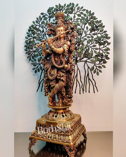 Krishna Superfine Brass Idol with Kalpavriksha  tree - 36"
