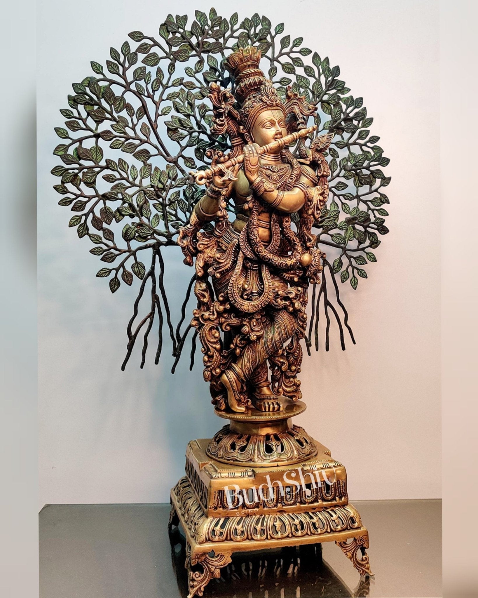 Krishna Superfine Brass Idol with Kalpavriksha  tree - 36"