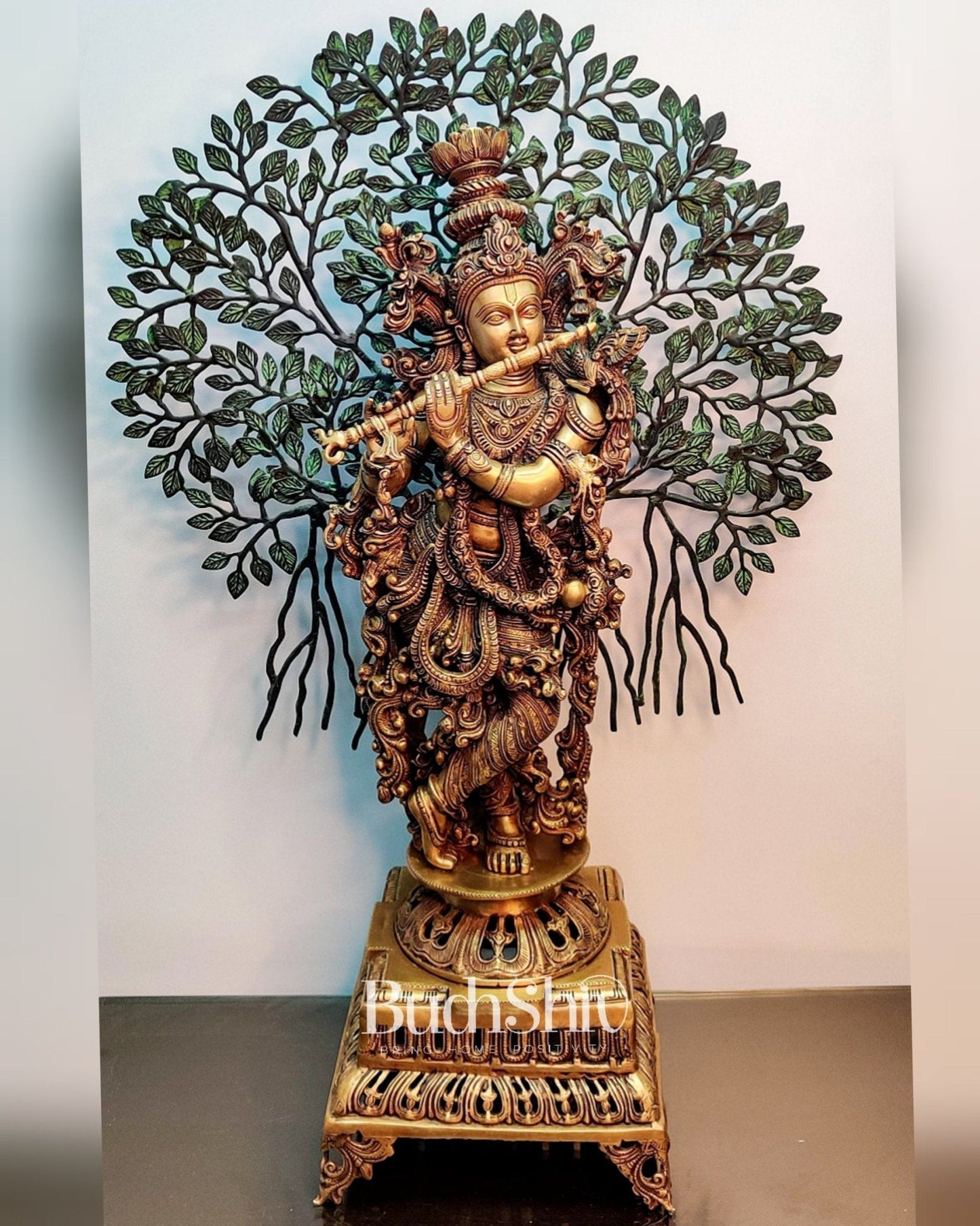 Krishna Superfine Brass Idol with Kalpavriksha  tree - 36"