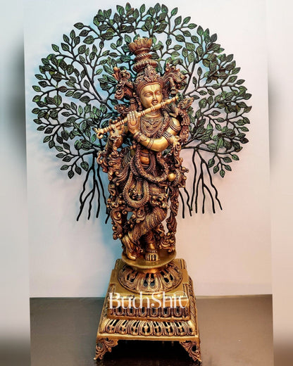 Krishna Superfine Brass Idol with Kalpavriksha  tree - 36"