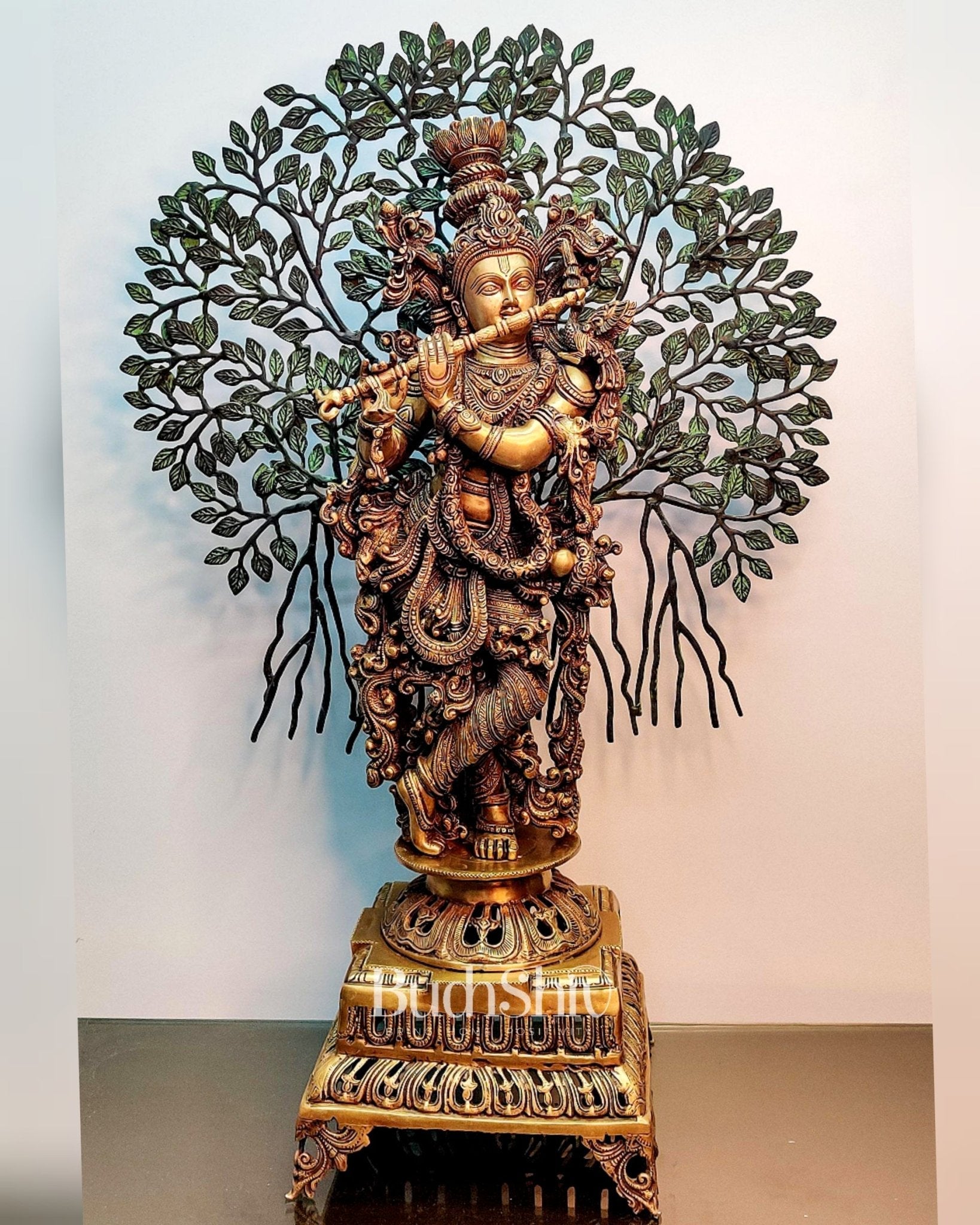 Krishna Superfine Brass Idol with Kalpavriksha  tree - 36"