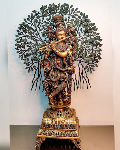 Krishna Superfine Brass Idol with Kalpavriksha  tree - 36"
