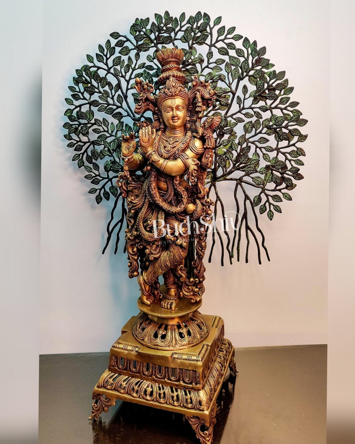 Krishna Superfine Brass Idol with Kalpavriksha  tree - 36"
