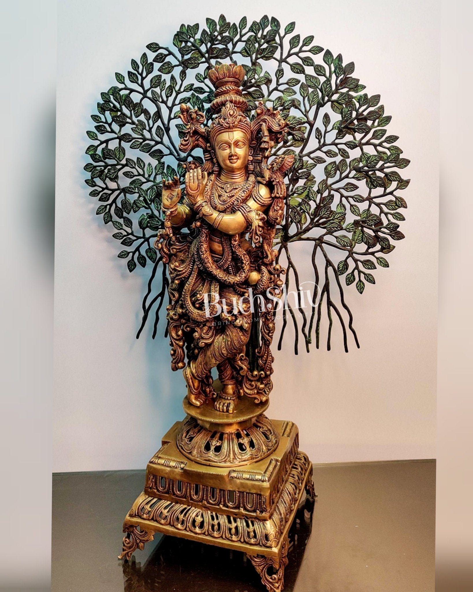 Krishna Superfine Brass Idol with Kalpavriksha  tree - 36"