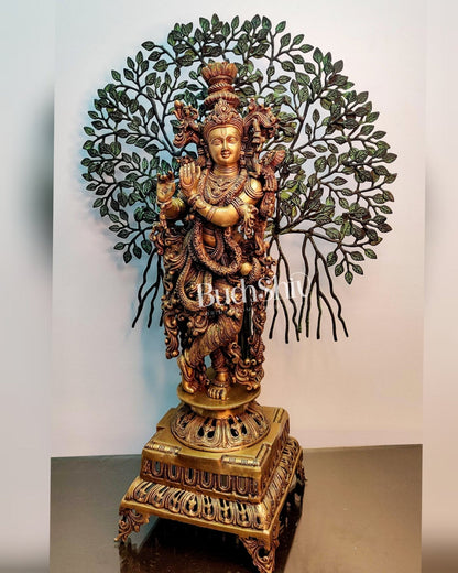 Krishna Superfine Brass Idol with Kalpavriksha  tree - 36"
