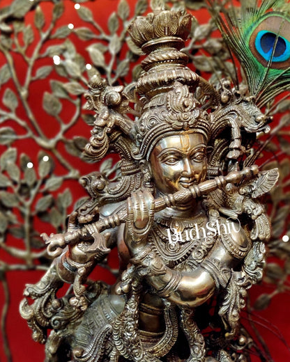 Krishna Superfine Brass Idol 36 inches With Kalpavriksha tree