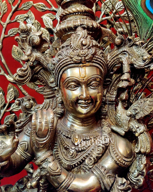 Krishna Superfine Brass Idol 36 inches With Kalpavriksha tree