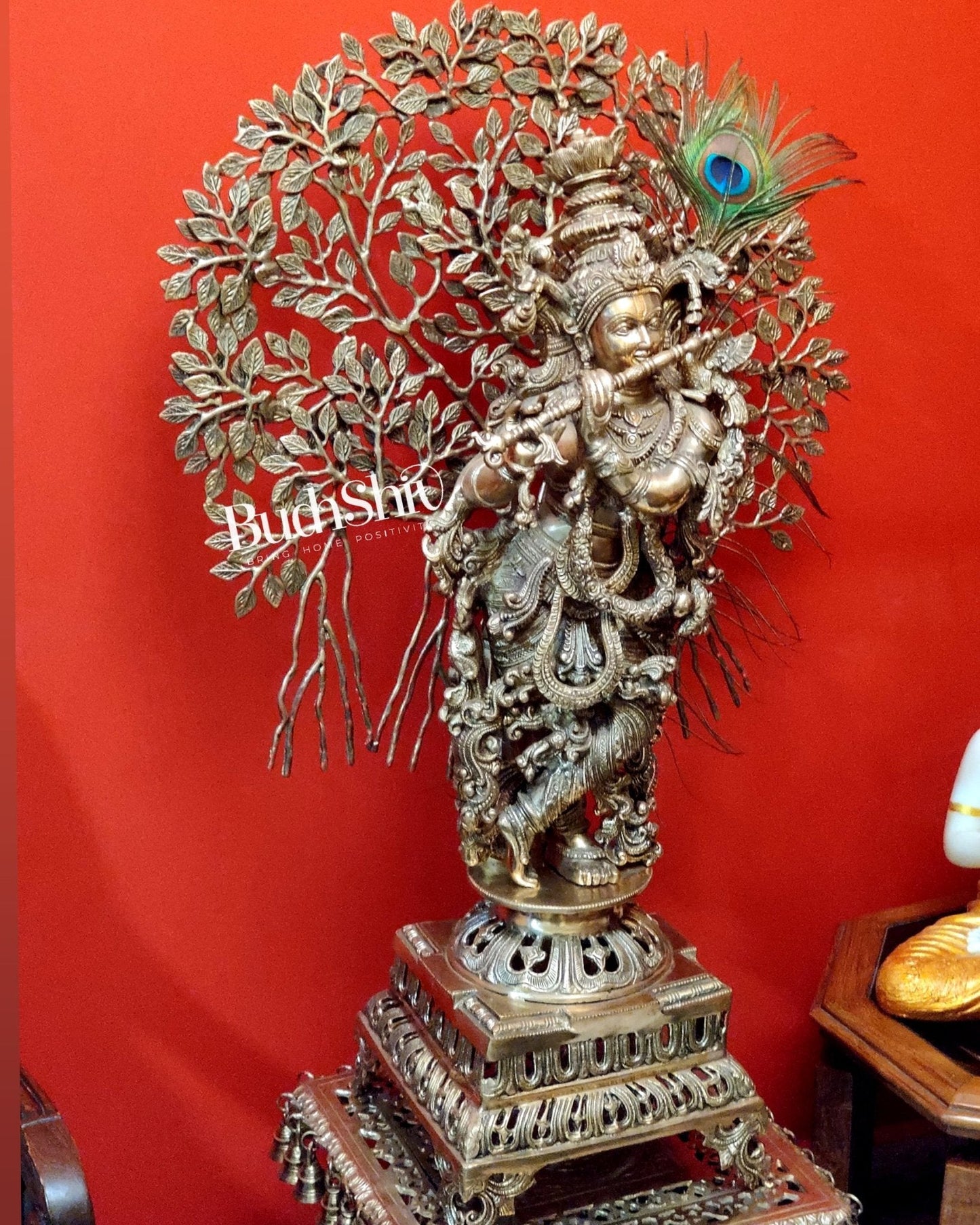 Krishna Superfine Brass Idol 36 inches With Kalpavriksha tree