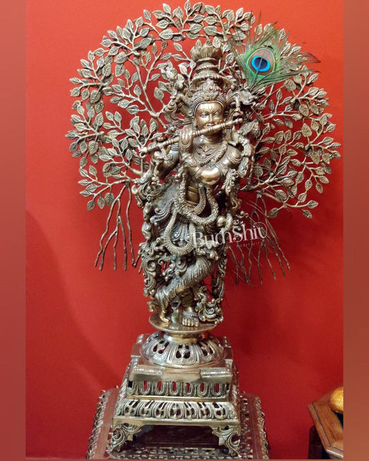 Krishna Superfine Brass Idol 36 inches With Kalpavriksha tree