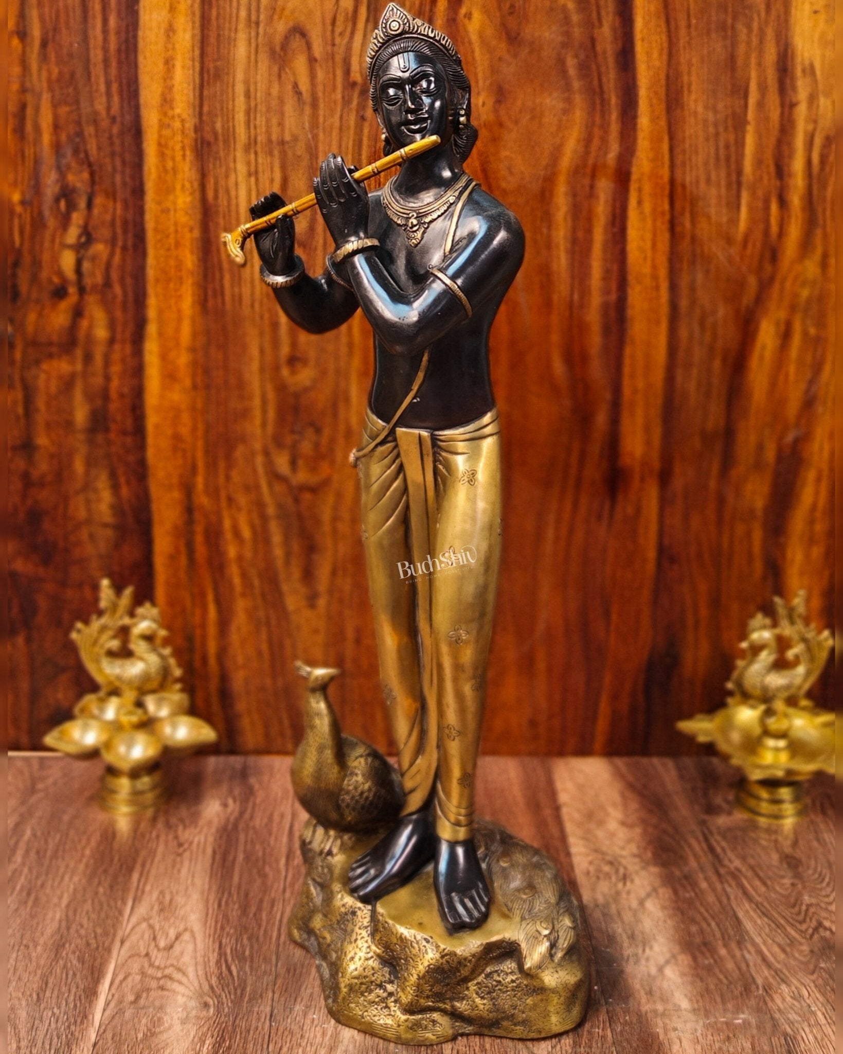 Krishna Murlidhar Brass Idol | Height 29 Inches | Black and Gold Finish