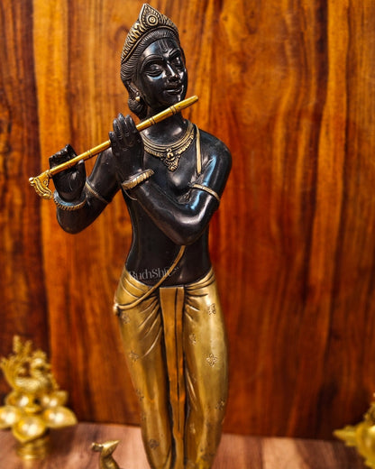 Krishna Murlidhar Brass Idol | Height 29 Inches | Black and Gold Finish
