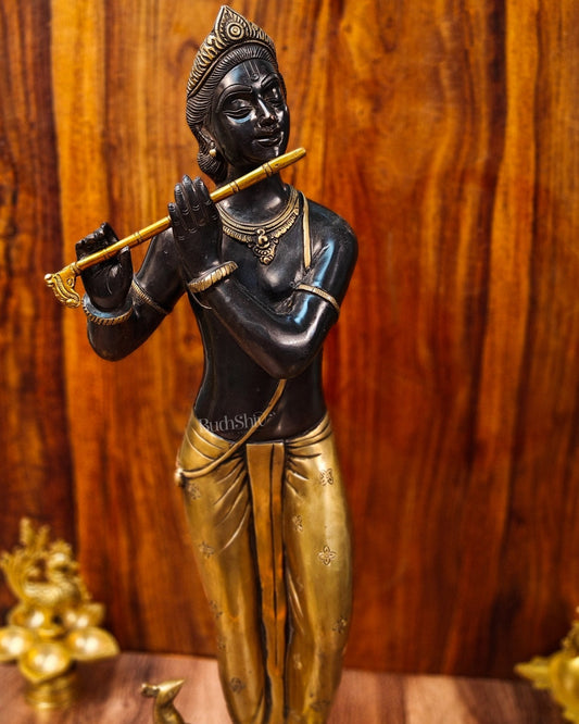 Krishna Murlidhar Brass Idol | Height 29 Inches | Black and Gold Finish