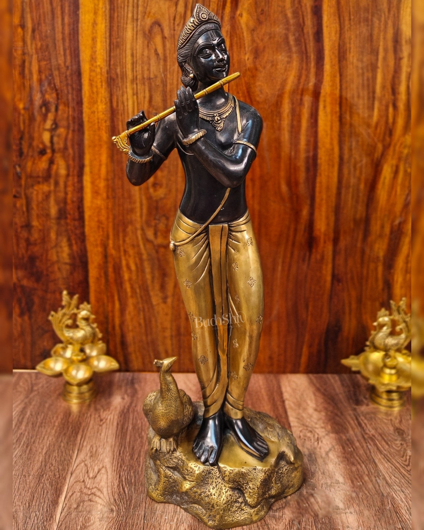 Krishna Murlidhar Brass Idol | Height 29 Inches | Black and Gold Finish