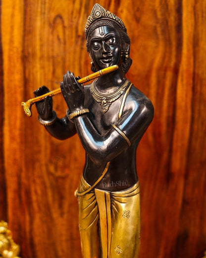 Krishna Murlidhar Brass Idol | Height 29 Inches | Black and Gold Finish