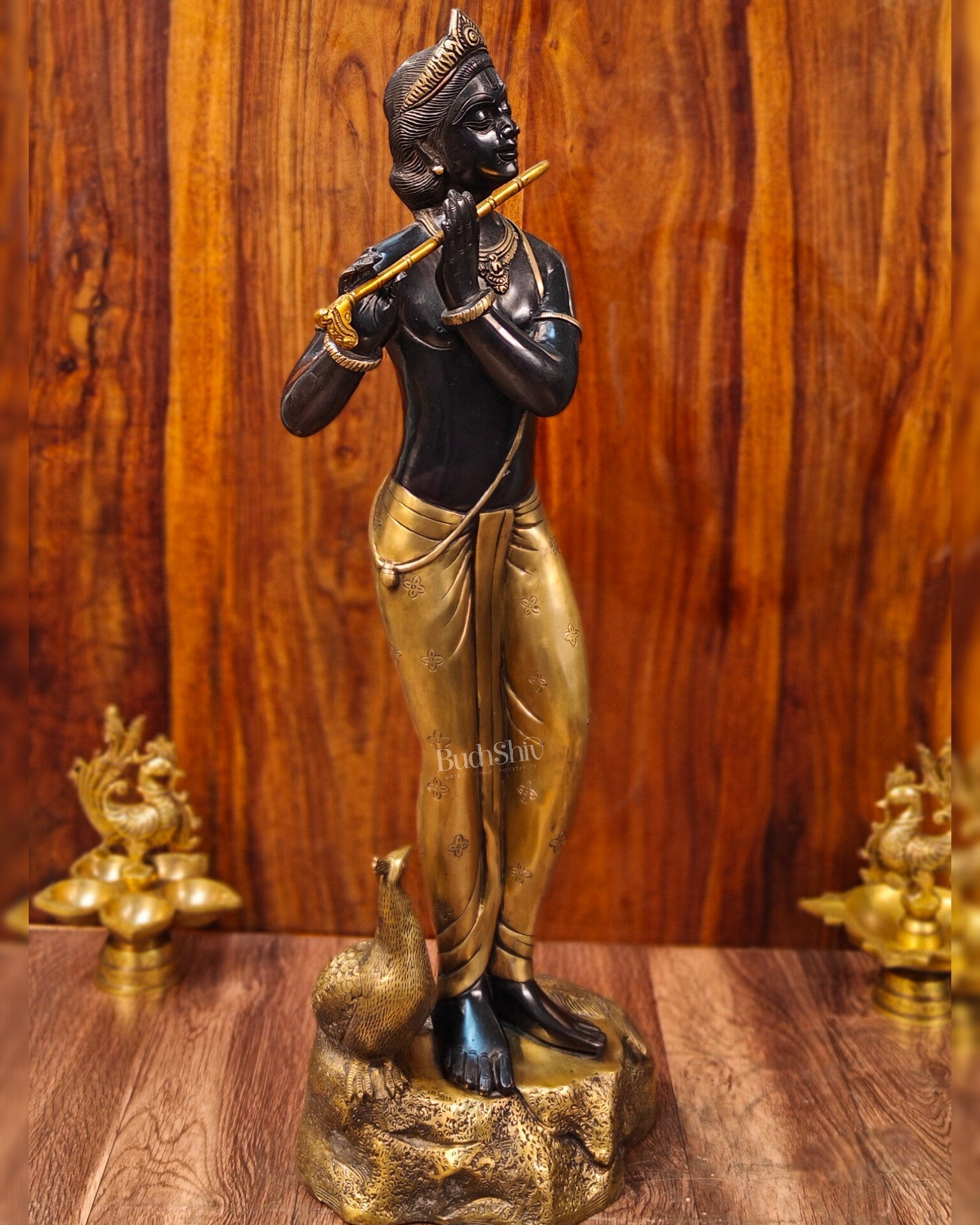 Krishna Murlidhar Brass Idol | Height 29 Inches | Black and Gold Finish