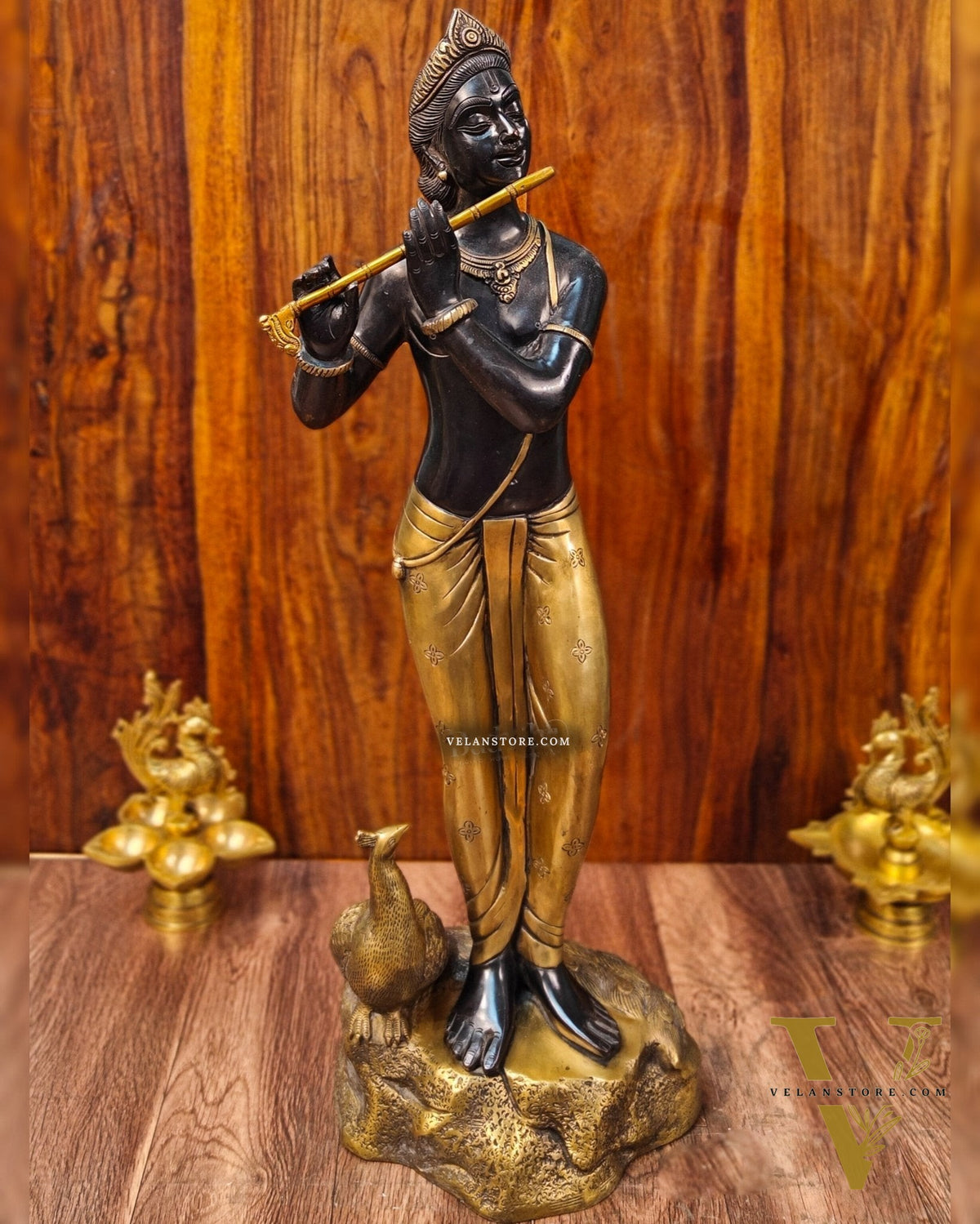 Krishna Murlidhar Brass Idol | Height 29 Inches | Black and Gold Finish
