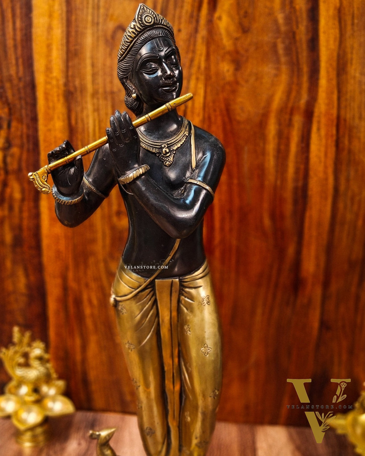 Krishna Murlidhar Brass Idol | Height 29 Inches | Black and Gold Finish