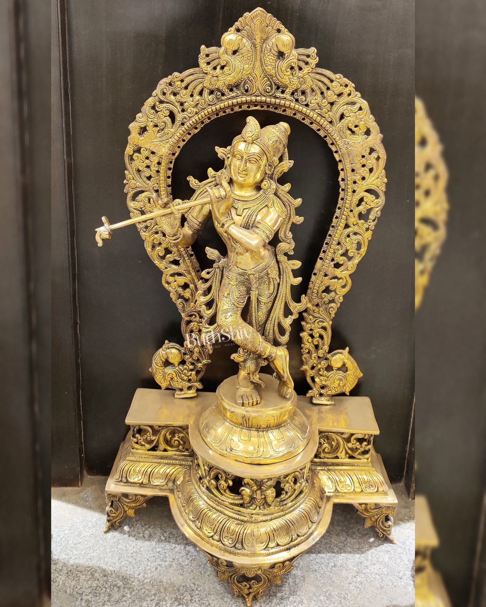 Krishna Murlidhar Brass Idol on big platform with Prabhavali 30 "