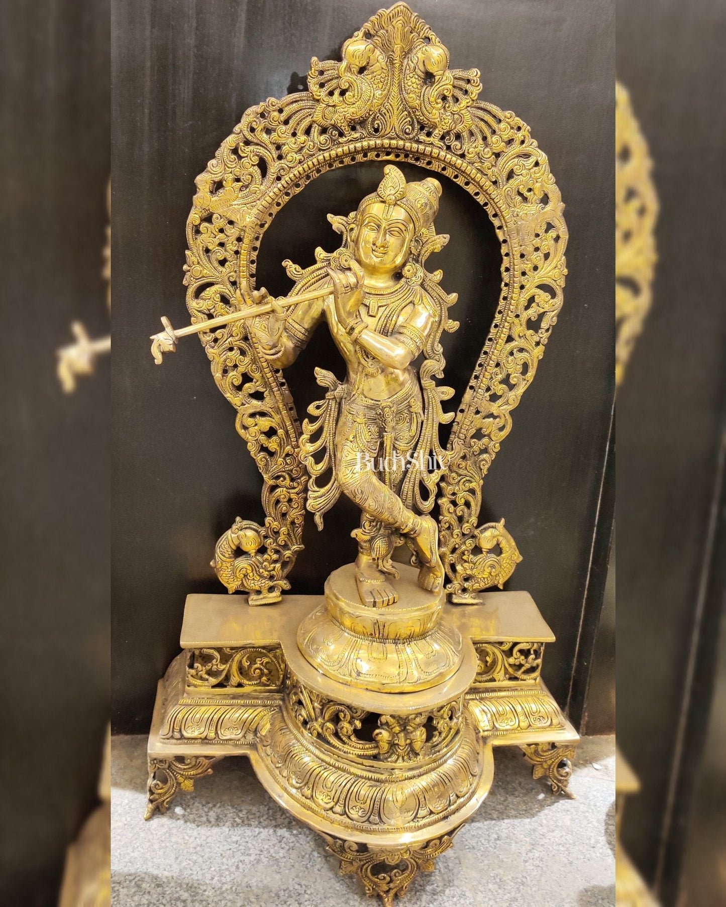Krishna Murlidhar Brass Idol on big platform with Prabhavali 30 "