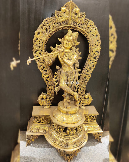 Krishna Murlidhar Brass Idol on big platform with Prabhavali 30 "