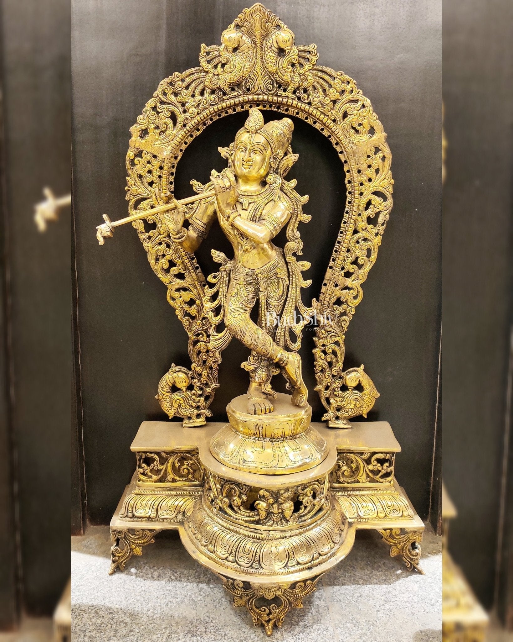 Krishna Murlidhar Brass Idol on big platform with Prabhavali 30 "