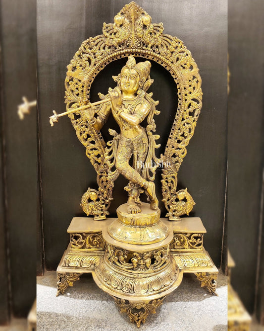 Krishna Murlidhar Brass Idol on big platform with Prabhavali 30 "