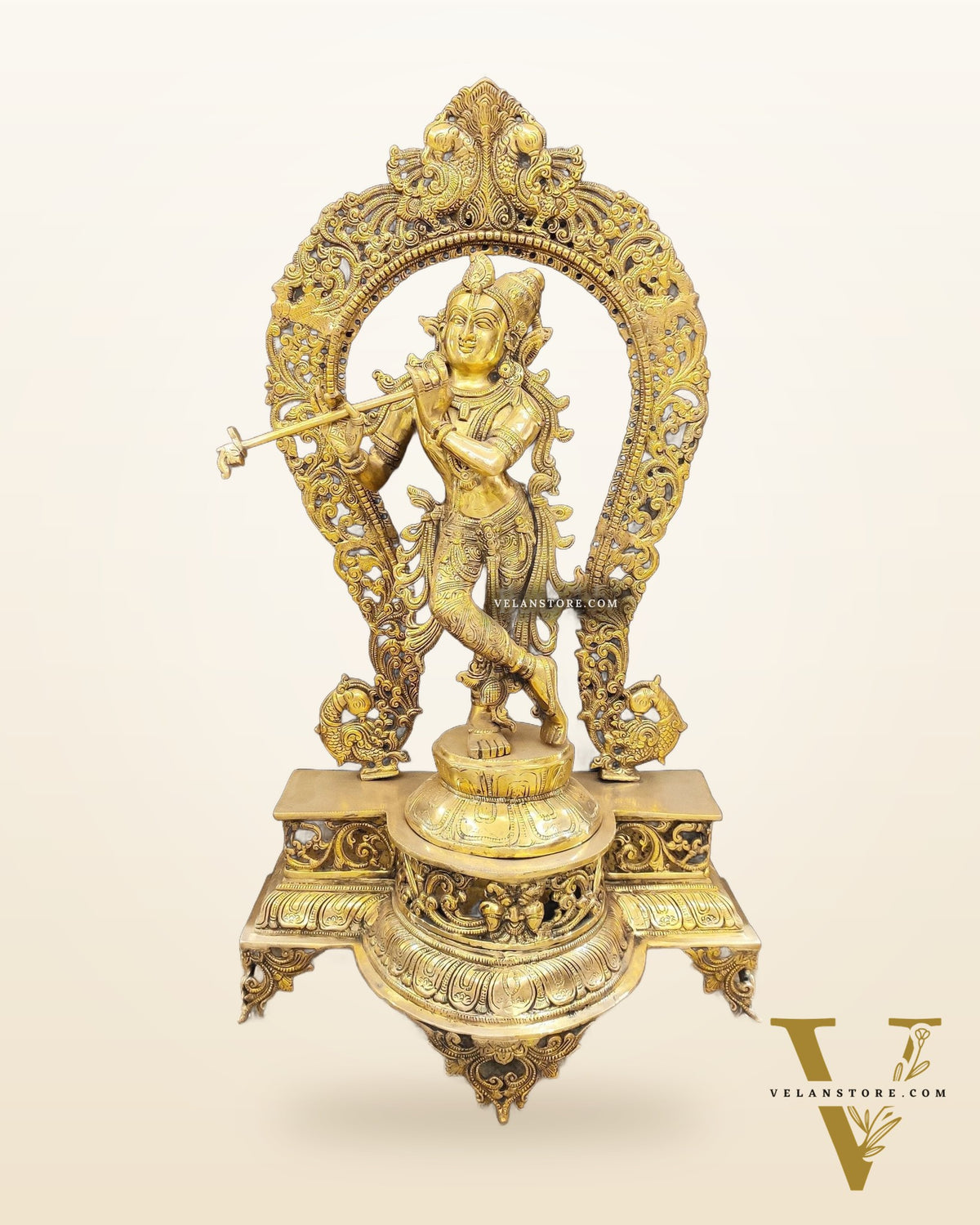 Krishna Murlidhar Brass Idol on big platform with Prabhavali 30 "