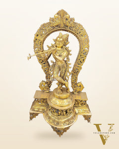 Krishna Murlidhar Brass Idol on big platform with Prabhavali 30 "