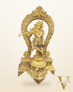 Krishna Murlidhar Brass Idol on big platform with Prabhavali 30 "