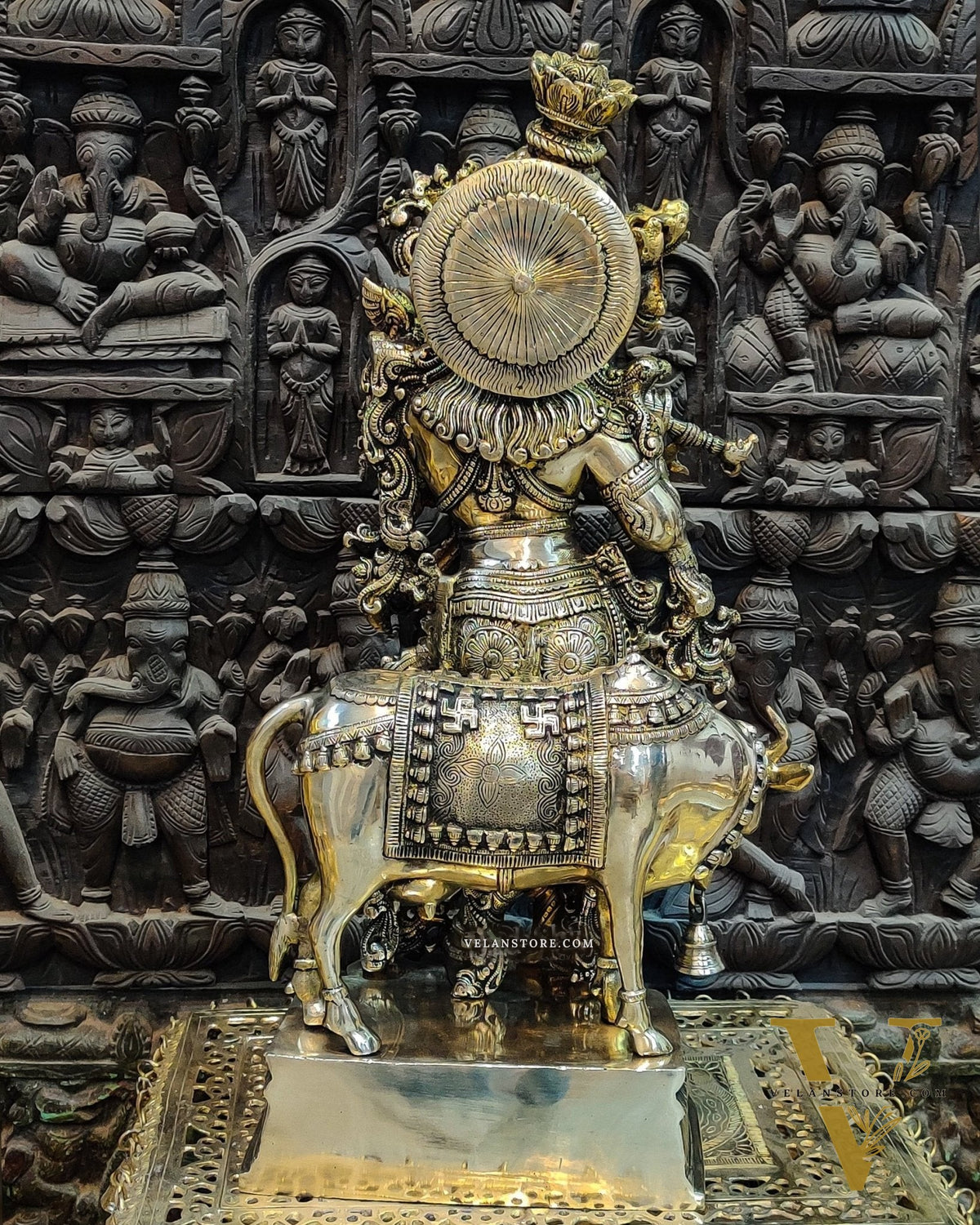 Krishna Playing the Flute with Cow 26"