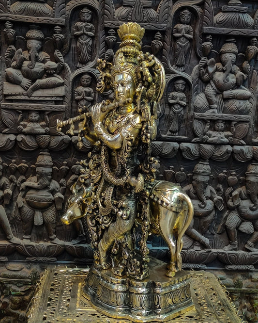 Krishna Playing the Flute with Cow 26"