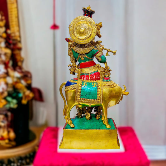 Krishna with Cow 26 inches Brass idol