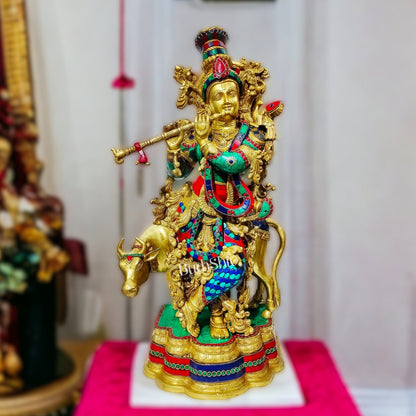 Krishna with Cow 26 inches Brass idol