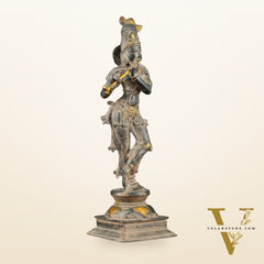 Krishna Pure Brass Statue with Sand Patina Finish – 14 Inches