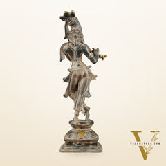 Krishna Pure Brass Statue with Sand Patina Finish – 14 Inches