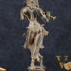 Krishna Pure Brass Statue with Sand Patina Finish – 14 Inches