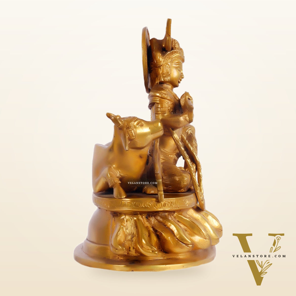 Krishna seated with a cow brass idol 8.5 inch