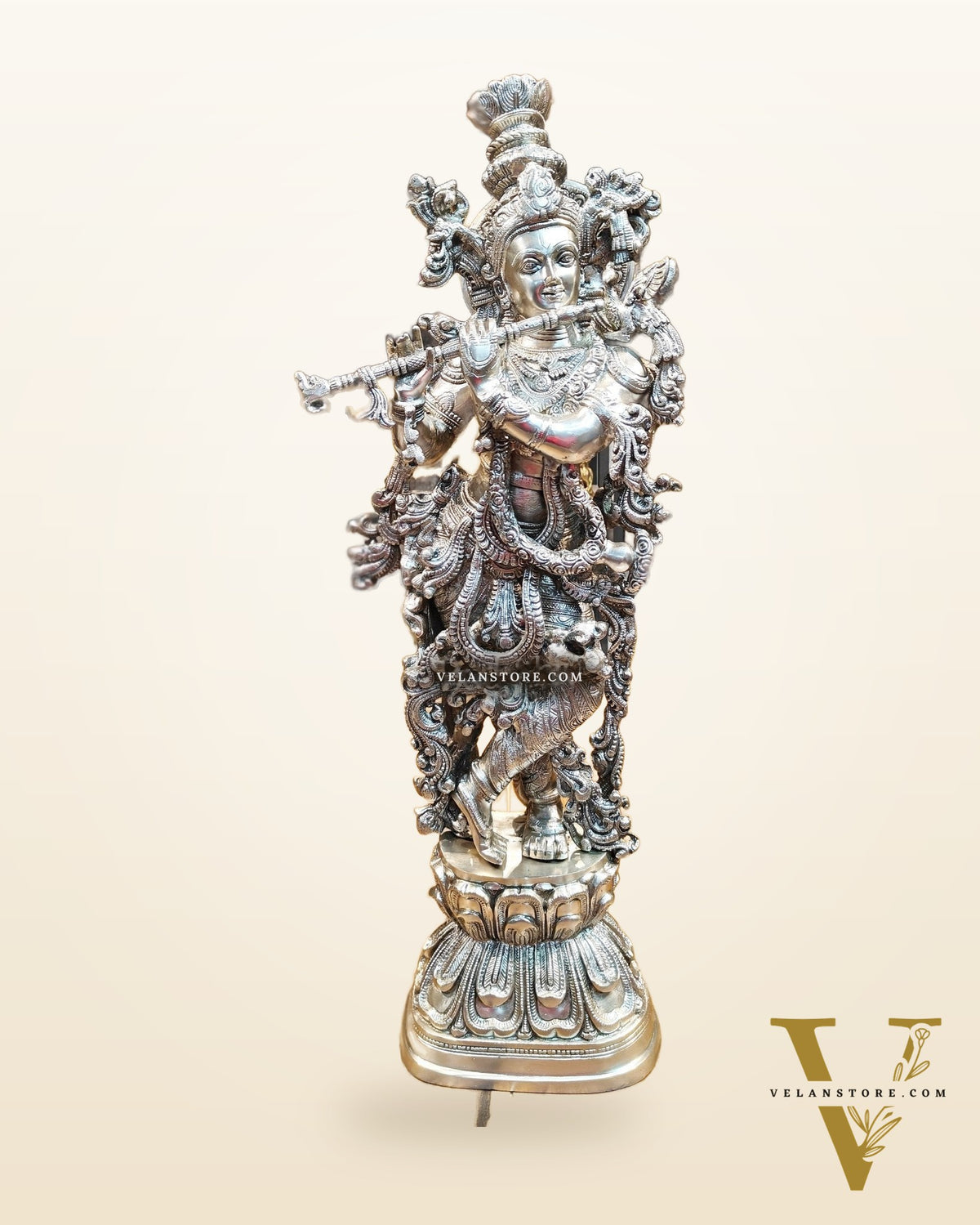 Krishna Statue - Superfine Brass - Silver plating 29 inch