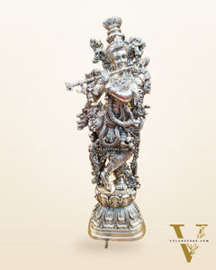 Krishna Statue - Superfine Brass - Silver plating 29 inch
