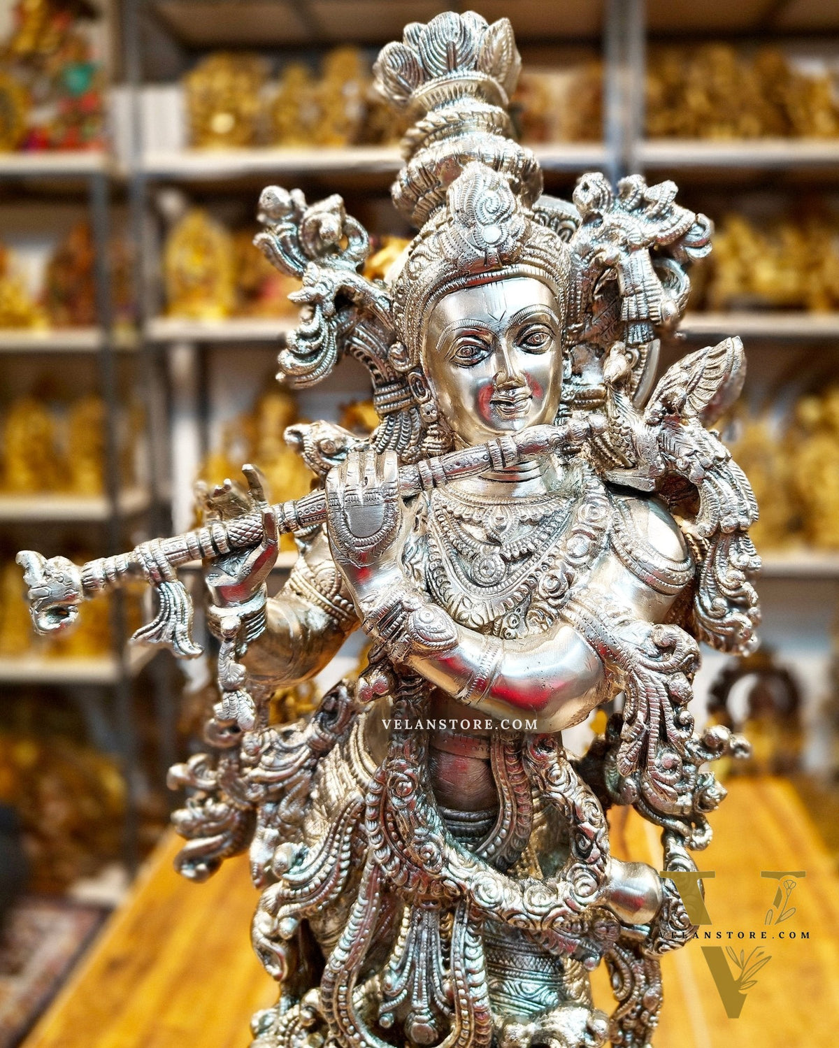 Krishna Statue - Superfine Brass - Silver plating 29 inch