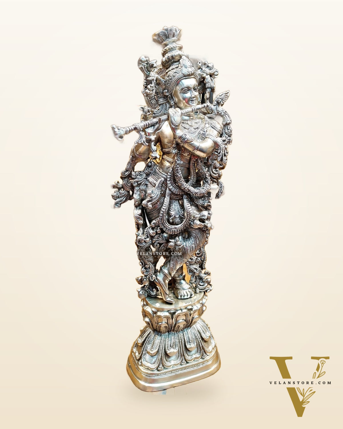 Krishna Statue - Superfine Brass - Silver plating 29 inch
