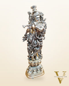 Krishna Statue - Superfine Brass - Silver plating 29 inch
