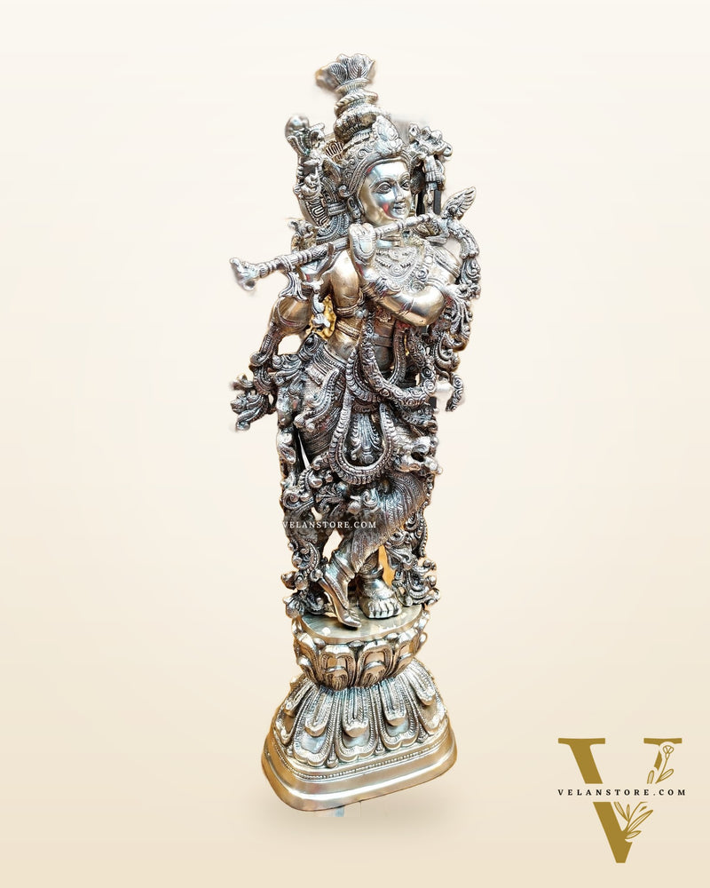 Krishna Statue - Superfine Brass - Silver plating 29 inch