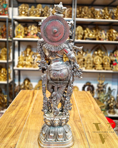 Krishna Statue - Superfine Brass - Silver plating 29 inch