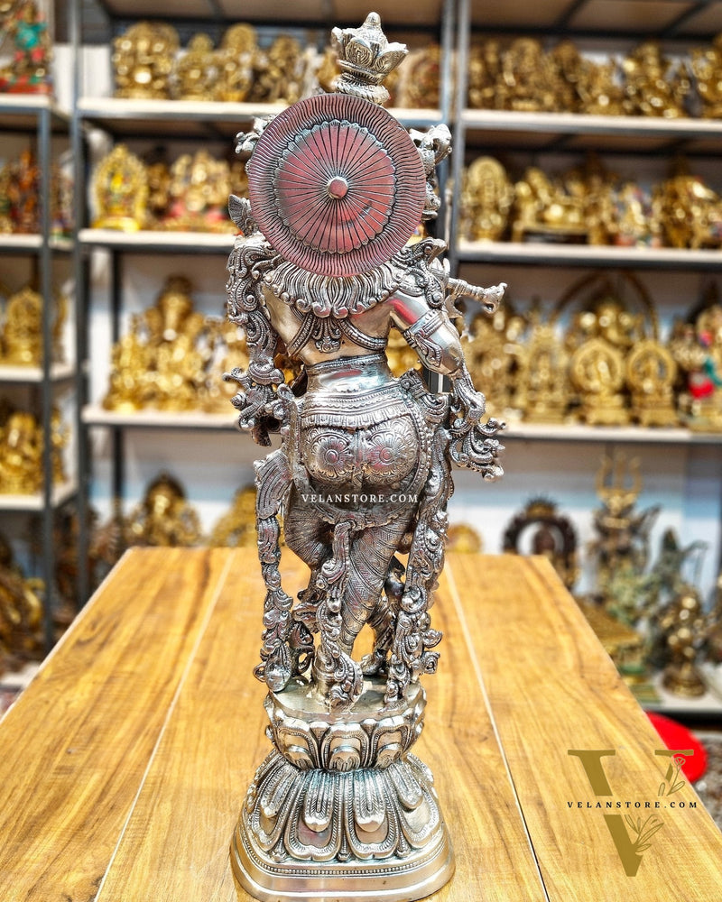 Krishna Statue - Superfine Brass - Silver plating 29 inch