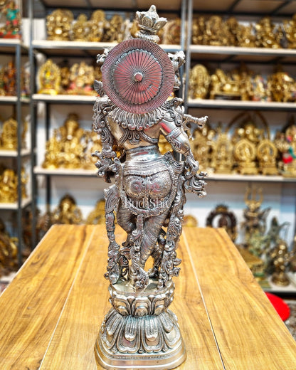 Krishna Statue - Superfine Brass - Silver plating 29 inch