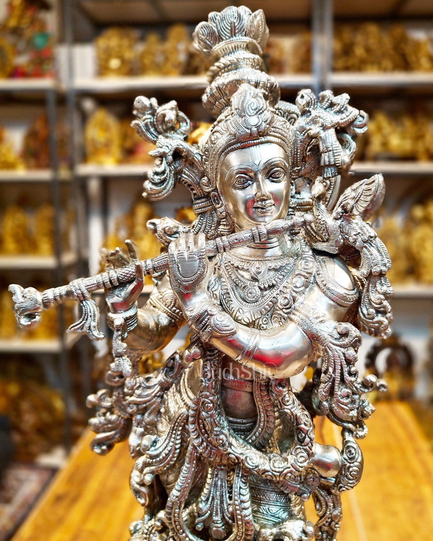 Krishna Statue - Superfine Brass - Silver plating 29 inch