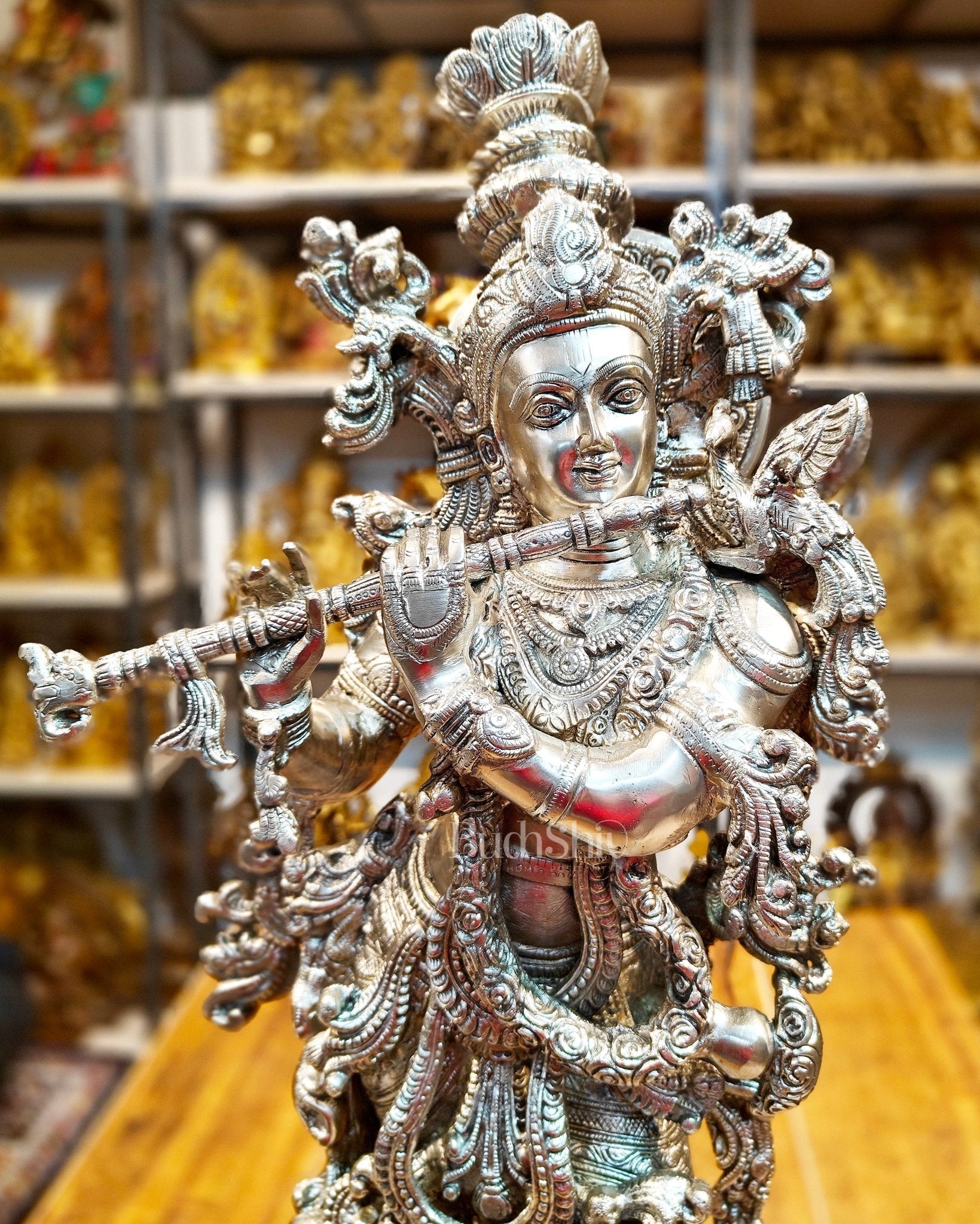Krishna Statue - Superfine Brass - Silver plating 29 inch