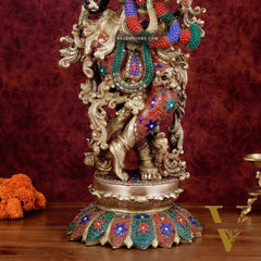 Krishna Statue with Lotus Base brass idol | 27 Inch meenakari
