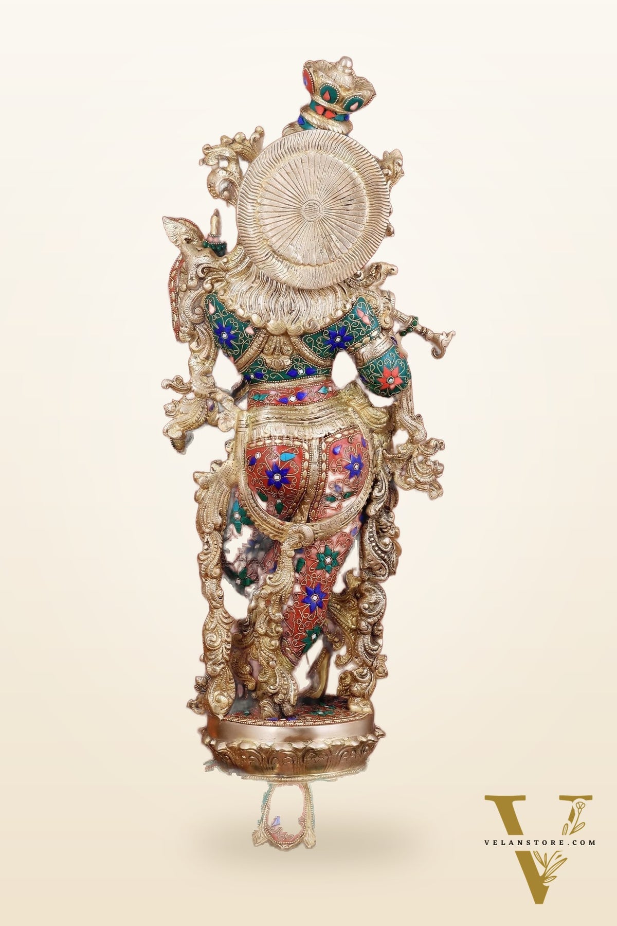 Krishna Statue with Lotus Base brass idol | 27 Inch meenakari